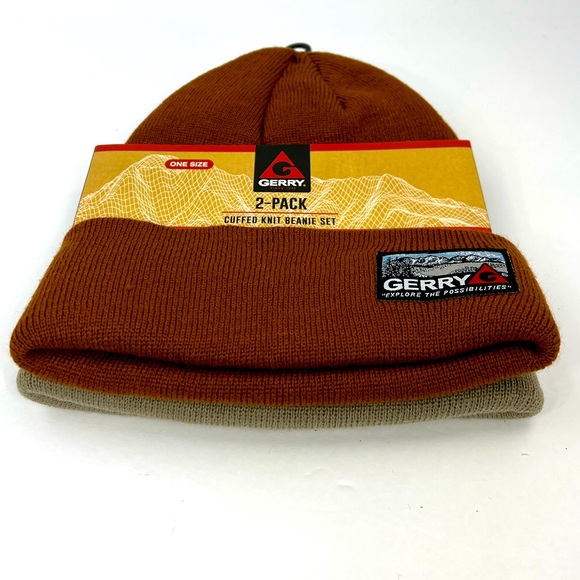 GERRY, CUFFED KNOT BEANIE SET, ONE SIZE FITS ALL, UNISEX, GREY AND BEIGE COLORS - Picture 3 of 11